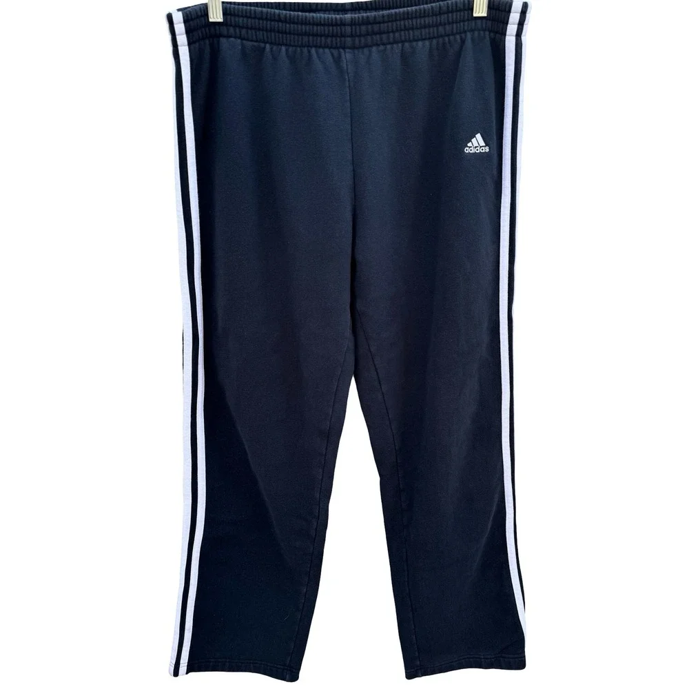 Adidas Vintage Y2K Fleece Track Pant Mens L Black 3 Stripe Streetwear Athleisure